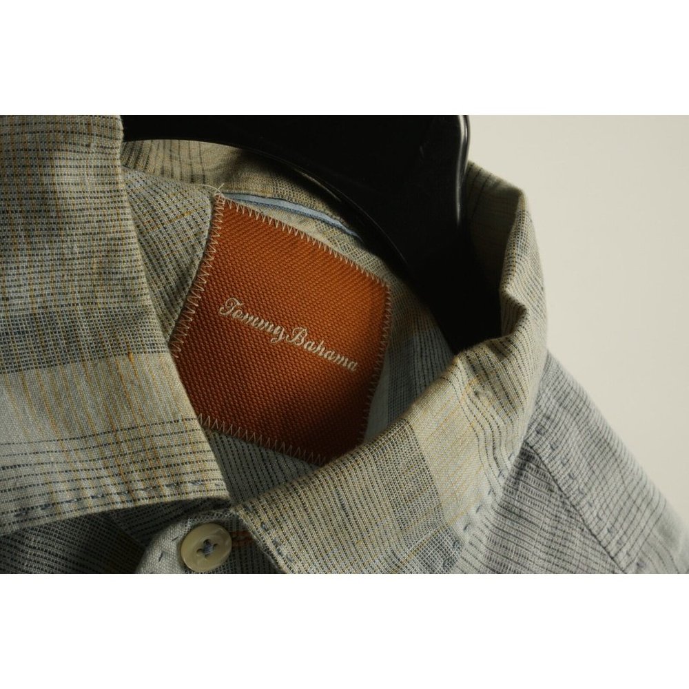 Tommy Bahama Men's XL Short Sleeve Gray Orange Stripe Linen Button Up Camp Shirt - Picture 4 of 10